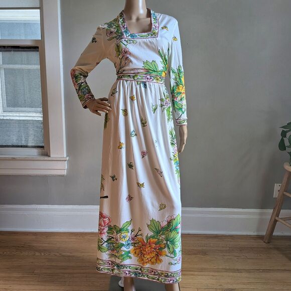 Vintage 70s Maurice Floral Maxi Length Dress Hippie Gown Signature Size M - Picture 12 of 16